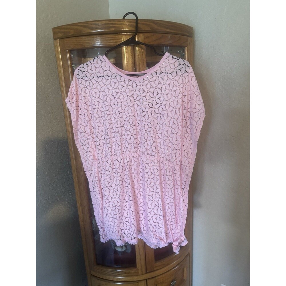 Wonder Nation Pink Crochet Lace Cover Up Tunic Top Women’s XXL Plus Size